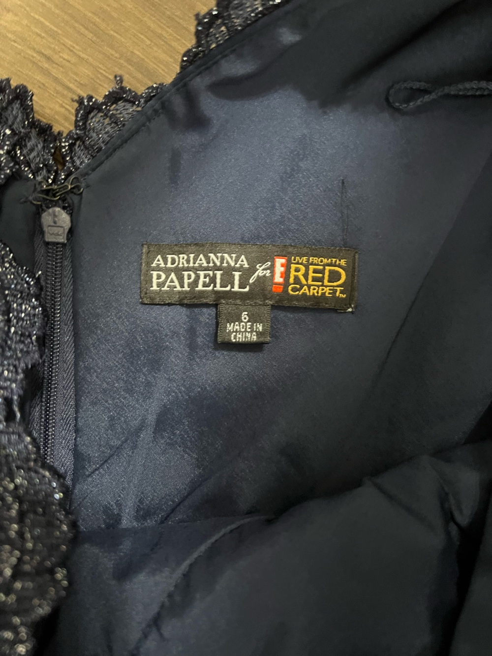 Adrianna Papell Live From The Red Carpet Navy Metallic Lace Dress 6⁠ - Picture 3 of 10